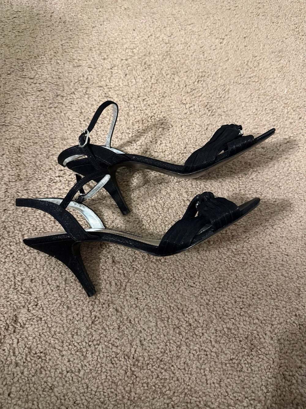 Dressbarn Black Satin Ankle Strap Heels with Rhinestone wedding guest 9 - Picture 4 of 8